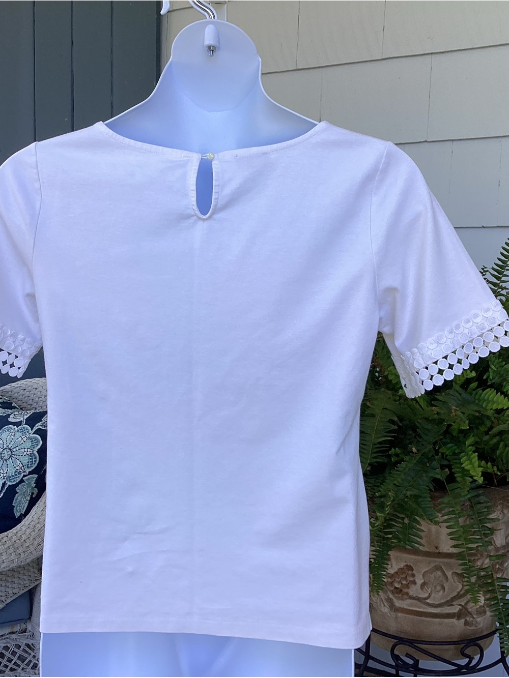 Talbots White Short-Sleeve Top with Crochet-Trim Sleeves LNWOT - Picture 7 of 11